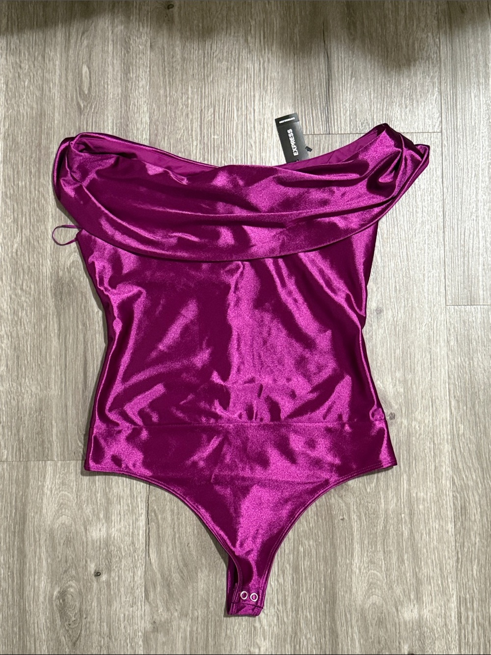 Off-Shoulder Satin Bodysuit in Berry